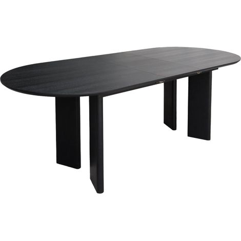 6-8 seater oval extendable dining table, rubberwood and oak veneer, Black, 170/210x90x76 cm - Albane