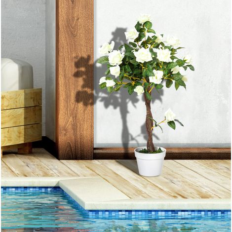 Pianta artificiale di rose 90 cm bianca in plastica con vaso incluso (1/5)