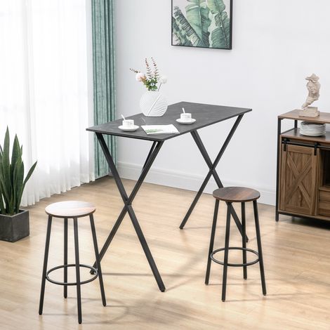 Comptoir de bar de style industriel moderne - 120 x 60 x 102 cm - table de cuisine haute effet marbre en bois et acier - noir