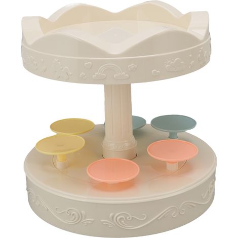 Présentoir à desserts rotatif automatique à 2 niveaux avec 6 plateaux et musique, idéal pour les mariages, les anniversaires et les fêtes. (1/5)