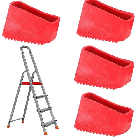 4 Pièces Embouts Escabeau Universels,Patins en Caoutchouc Antidérapants,Patins de Protection des Pieds D'échelle pour Echelles à Chevrons,Pieds de Sécurité de L'échelle (4, Rouge) (1/5)