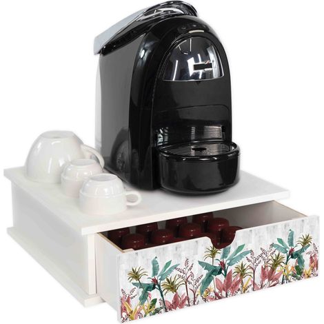 Lupia - Contenitore Cassetto Porta Capsule e Cialde caffè Cassetto ORGANIZER White BANANA LEAVES GREY 33x33 cm in legno per casa, cucina, angolo bar ufficio, multiuso (1/4)