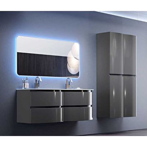 Mobile Bagno Vague138 cm SospesoAntracite Base 4 cassetti - Doppio Lavabo in Resina (1/5)