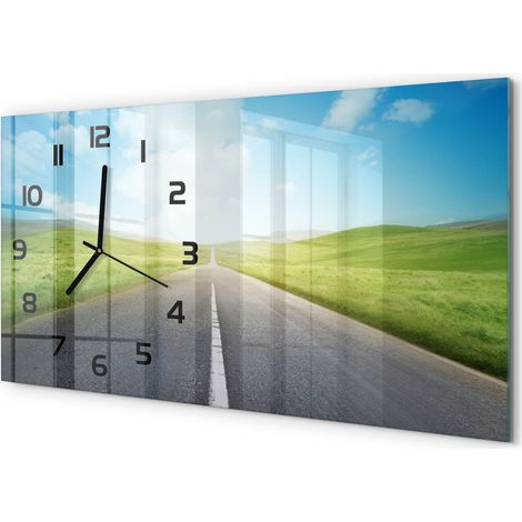 Grande Horloge Murale 60x30 cm Design Panoramique Verre Silencieux pour Salon La route à travers la prairie (1/5)