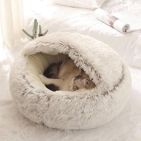 Panier pour Chat Moelleux Anti Stress Extra Doux Lit Apaisant pour Chien Canapé XL Confortable Lavable Maison, Coussin,Antidérapant (40cm,Marron)