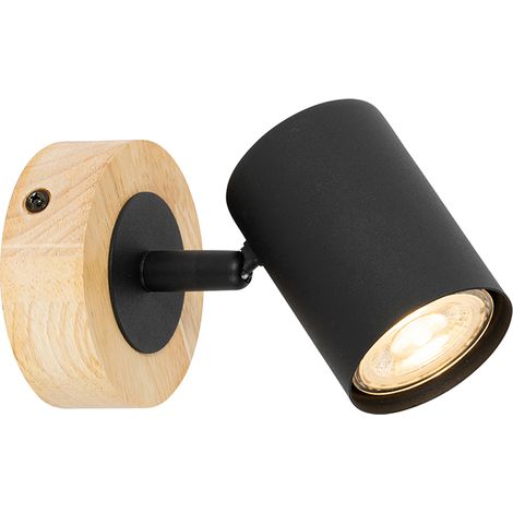 QAZQA Spot encastré moderne noir avec bois inclinable - Jeana