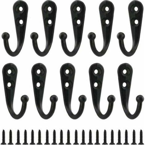 Crochet de manteau mural vintage - ZOR® - Métal noir - 10 pièces - 20 vis incluses - 45x30 mm - Charge 5 kg (1/4)