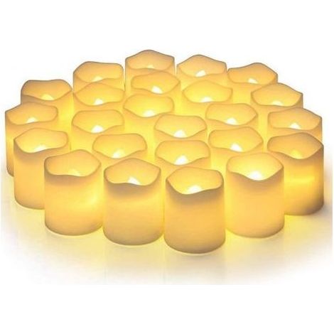 Bougies votives sans flamme, fausses bougies électriques vacillantes sans flamme, lot de 24 bougies chauffe-plat LED à piles de plus de 200 heures, blanc chaud, pour mariage, table, Halloween, décorat (1/5)