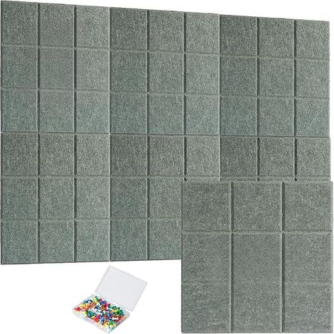 Felt Notice Board, 90 x 60 cm, 6 Boards 30 x 30 cm with 100 Push Pins, Notice Boards for Office Kitchen, Wall Decor Photo Memo - Dark Grey (1/5)