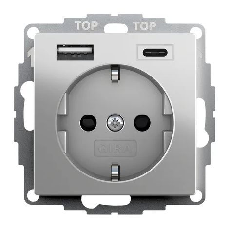 Gira SCHUKO SP USB-Spannungsvers. 2f Typ A/C System 55 Edelstahl(lack.) [2459600], 2459 600