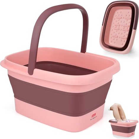 Bain de Pied Plié, Bassine Pied Avec Poignée de Transport, Bains de Pied Pediluve, Thalasso Pied Avec 8 Jeux de Rouleaux de Massage et 54 Bosses de Massage (Rose) (1/5)