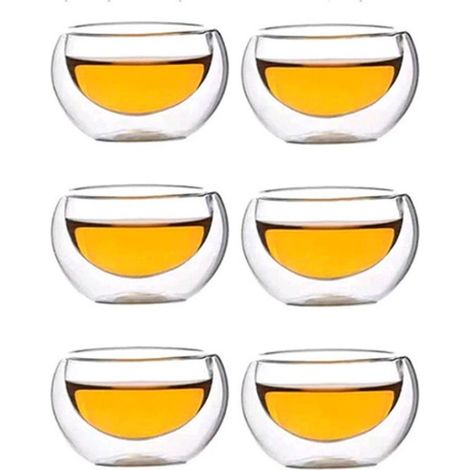 6-teiliges doppelwandiges, hitzebeständiges Glas-Teetassenset, 50 ml, Blumenmuster, mit Deckel, für Wohnzimmer oder Büro (1/5)