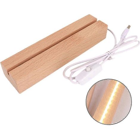 (Lumière blanche. M) Socle de veilleuse LED rectangulaire, socle lumineux en bois imitation cristal, rechargeable par USB, lampe de nuit décorative pour la maison (1/2)