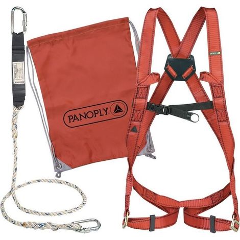 DeltaPlus ELARA16 Kit Anticaduta Imbracatura con Ammortizzatore Corda Poliammide 2 Moschettoni e Borsa Taglia L colore Nero Arancione