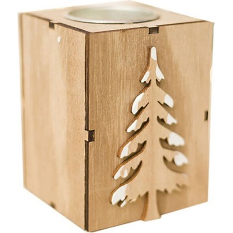Lot en bois de 12 photophores pour bougies chauffe-plat, décoration Noël mariage fête maison. (1/5)