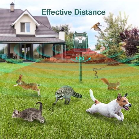 Répulsif Chat Exterieur, Répulsif Chat Ultrason Solaire, Ultrason Anti Chats, Charge de Solaire USB, Répulsif Animaux pour Jardin Chats, Oiseaux, Renard, Souris et Rat, Pigeon, Lapin (1/4)