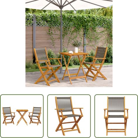 vidaXL Juego de bistro de 3 piezas polipropileno y madera maciza gris (1/5)