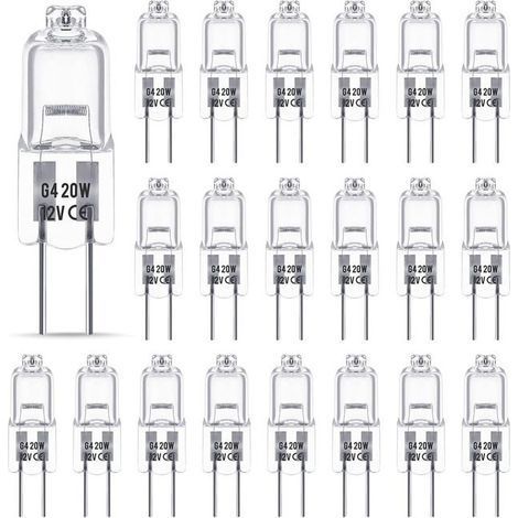 Ampoule Halogene G4 12V 20W, Ampoule G4, Ampoule Halogène Dimmable G4, 2800K, Base G4 BI-pin Capsule Transparente pour Lustres en Cristal (1/5)