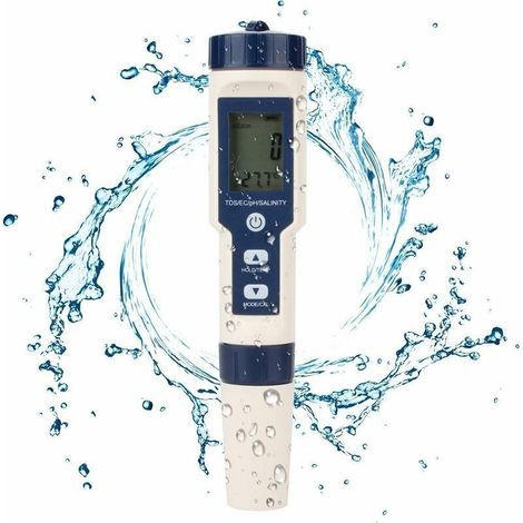 5-in-1 Digitaler Wassertester – Misst pH-Wert, TDS, EC, Salzgehalt, Temperatur – Wasserdicht nach IP67 für Schwimmbäder, Aquarien und Hydrokultur – 5 IN WATER (1/5)