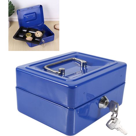 Boîte de sécurité ignifuge grande capacité portable métal Coffre-fort de documents Voyage Maison Voiture avec 2 clés Bleu (1/4)