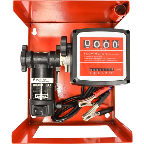 Pompa di trasferimento gasolio 24V, Portata 55 L/min con contatore, Tubo di aspirazione da 1,5 m, Tubo da 4 m e Pistola