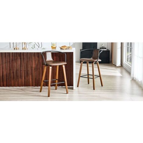 Lot de Chaises lot de 2 accoudoirs revêtement teddy et cuir PU pieds en bois repose-pieds en métal style moderne scandinave (1/5)