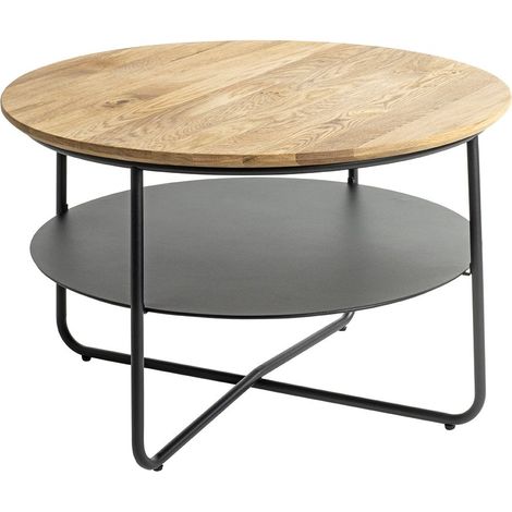 Table basse ronde table séjour et salon coloris chêne et métal en noir - Diamètre 70 x Hauteur 45 cm (1/5)