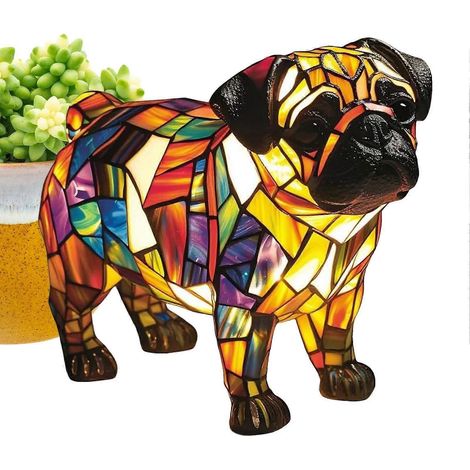 3D-Tierlampe, Hunde-Tischlampe aus Kunstharz, gebeizte Nachttischlampe, Retro-Kunstharz-Wohndekoration für Kinderzimmer und Wohnzimmer