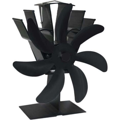 Ventilateur de cheminée écoénergétique, 7 ventilateurs de circulation pour bûches, poêle à bois pour une diffusion efficace de la chaleur, bûches/bois de chauffage/granulés, noir (1/5)