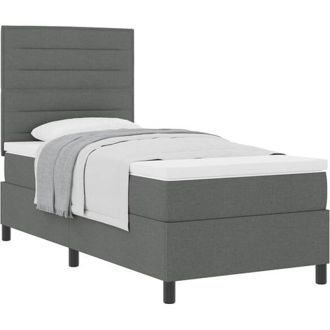 Cadre de lit à ressorts, matelas inclus, gris foncé, 80 x 200 cm, revêtement en tissu. (1/5)