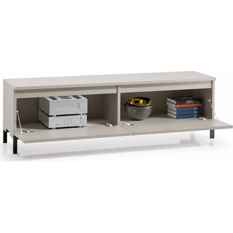 Mueble para TV Mimasato, un Estante, 2 Puertas Made in Italy, con Patas, 150x37x45h cm Gris Claro (1/4)