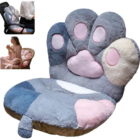Kawaii soft plush cat paw shaped cushion for gaming chair, cute office seat cushion for computer chairs, with lumbar support, comfortable floor mat for home