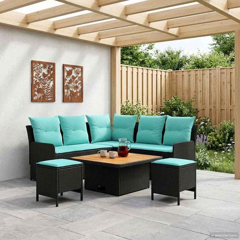 vidaXL Möbelsets mit Kissen 6 pcs Schwarz und Türkis PE-Rattan (1/5)