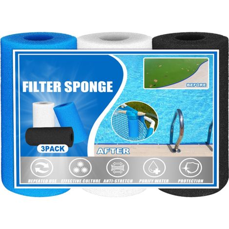 3 Cartouches Éponge Filtre Piscine Mousse Lavable Réutilisable Pièce de Rechange Nettoyant (1/5)