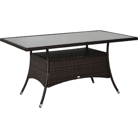 Mesa de jardín de poliratán con tablero de vidrio templado 150 x 85 x 74 cm marrón negro MODENUIT (1/5)