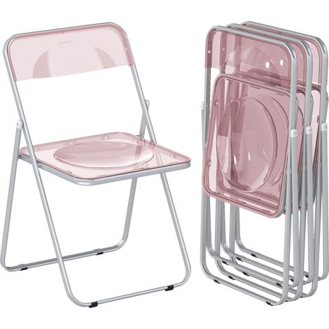 Set di 4 Sedie Pieghevoli in Acrilico, Sedie Trasparenti, Rosa