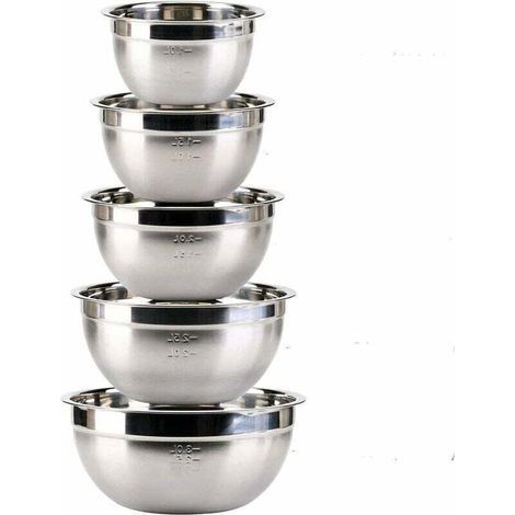 5 Pièces Bol à Mélanger en Acier Inoxydable. saladier inox.bol inox.La taille(1.4L.1.9L.2.4L.3.3L.4.5L) comme bol de service pour crèmes. snacks. chips et autres friandises-Fei Yu (1/4)