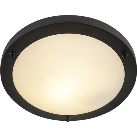 Qazqa – Plafonnier d'extérieur noir 31 cm IP44 – Éclairage salle de bains – Douille E27 – Luminosité variable – Acier haute qualité