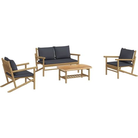 Mobili da giardino mobili da esterno Set di mobili da 4 pezzi con cuscini in bambù grigio scuro 020016135