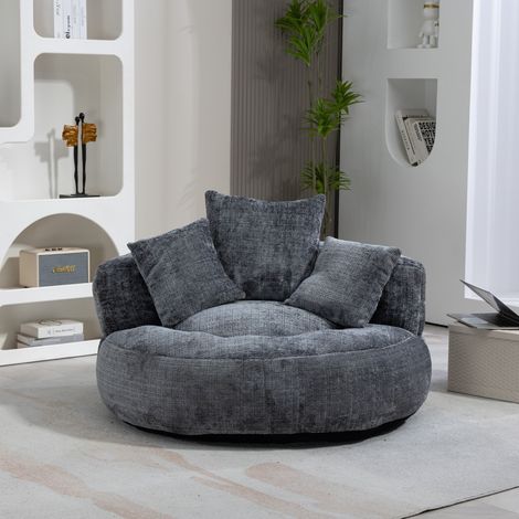 Sessel Sitzsack Lounge Chenille 108x108 cm Grau OKMYHOME (1/5)