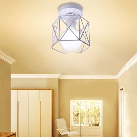 Ceiling Lighting Fitting, Industrial Vintage Retro Metal Chandelier, Antique Ceiling Lamp with Cube Shape Lampshade E27 for Living Room Hallway (1X White)
