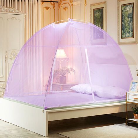 Moustiquaire de lit et de jardin avec dôme et fermeture éclair escamotable, violette, 180 x 200 cm (1/5)