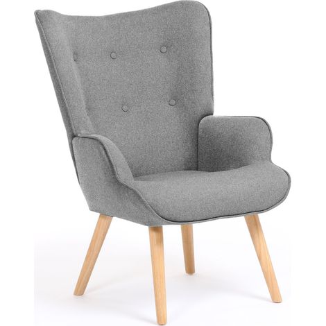 Idmarket – Fauteuil scandinave IVAR convertible en tissu 100% polyester gris clair – Dimensions 58x67x94,5 cm – Assise rembourrée avec accoudoirs