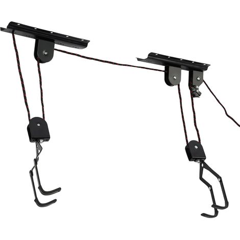 Elevador de bicicletas, capacidad de 60 kg, construcción de acero, dimensiones 12 cm x 6,3 cm x 3,8 cm, gancho resistente a los arañazos, cinturón de seguridad incluido. (1/5)