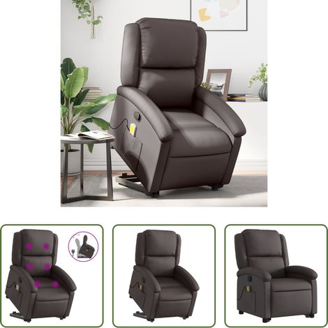 Massagesessel -  Massagesessel mit Aufstehhilfe Dunkelbraun Echtleder