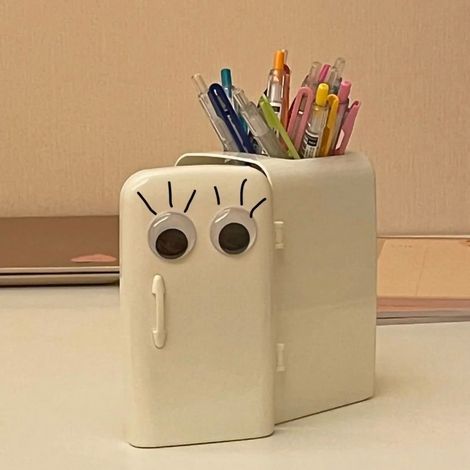 Boîte de Rangement pour Étudiants Grande Capacité Forme Réfrigérateur avec Autocollants Blanc (1/5)