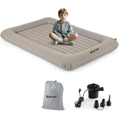 COSTWAY Letto Gonfiabile per Bambini in Viaggio, Set di Materasso Ad Aria Portatile con Pompa Elettrica, Letto Gonfiabile con Barriere Laterali Alte, 165x118x20 cm, Carico150 kg (Grigio)