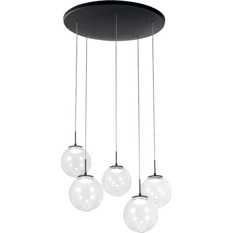 Ariel - Suspension Circulaire Fabas Luce 5 Lumières - Led 35W Dimmable - Rosace Ronde Transparente D.50Cm (1/4)