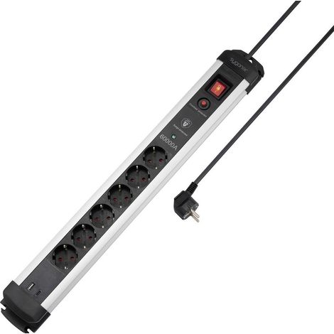 Sygonix SY-6805674 Multipresa con protezione da sovratensioni 6 scomparti Nero, Silver, Schuko 1 pz. (1/5)