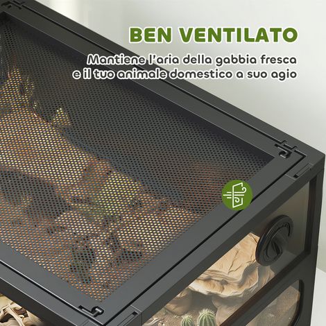 Panneau en plastique et verre trempé noir pour Rettilario pliable surélevé avec couvercle, 60x45x32 cm (1/5)